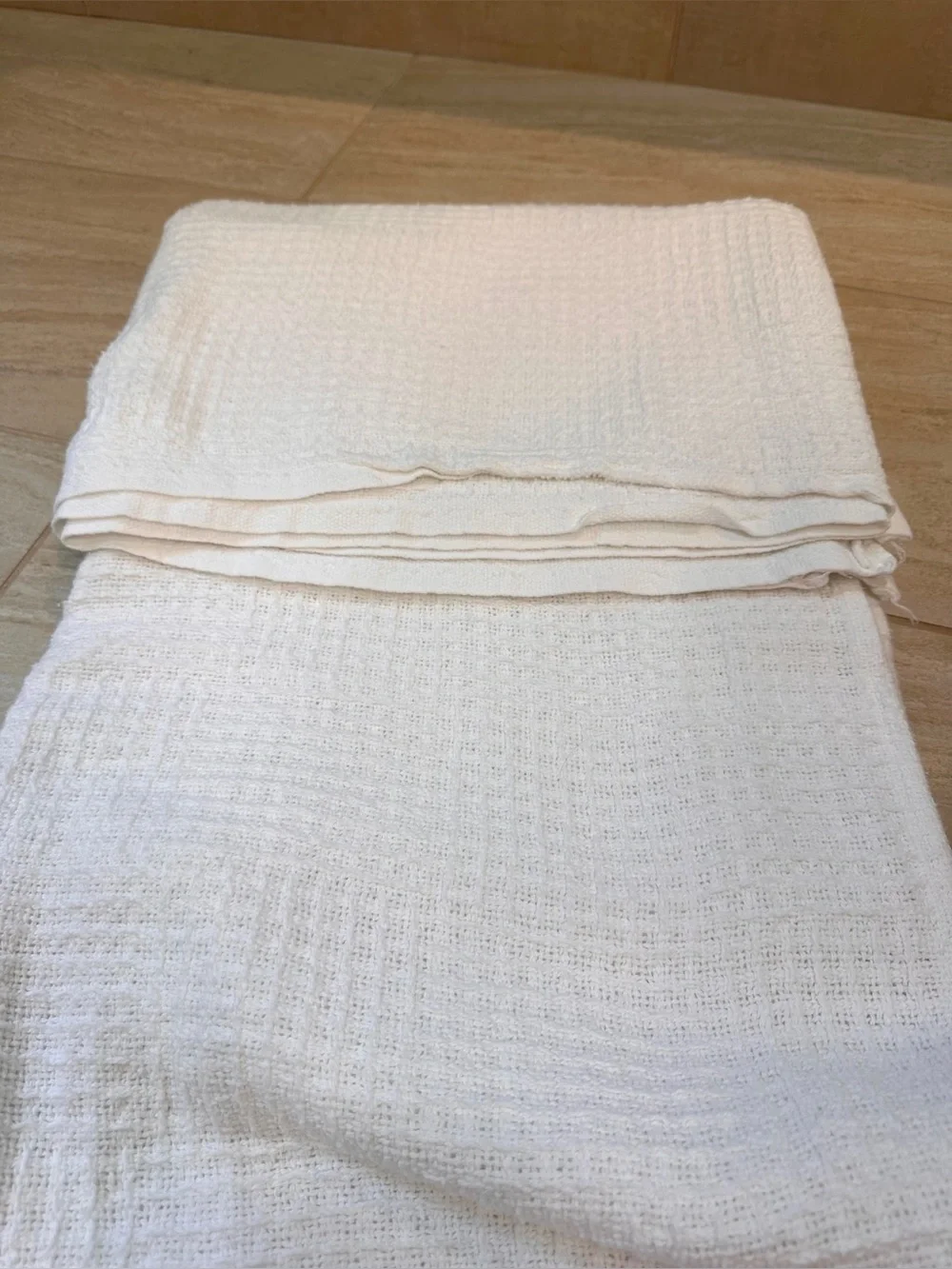 VTG 100% Cotton Loose Woven Blanket 93”x70” Twin White Summer Cottage Throw